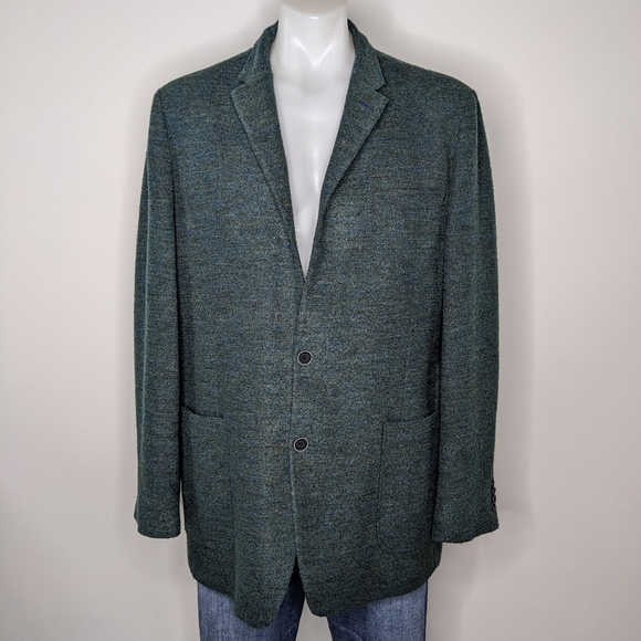 Tommy Hilfiger green blue wool blend Jeremy collared blazer jacket L44 - Picture 1 of 12